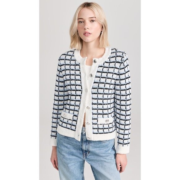 NWT Veronica Beard Lavigne Check Knit Jacket Blue Black White Size Small - Picture 6 of 14